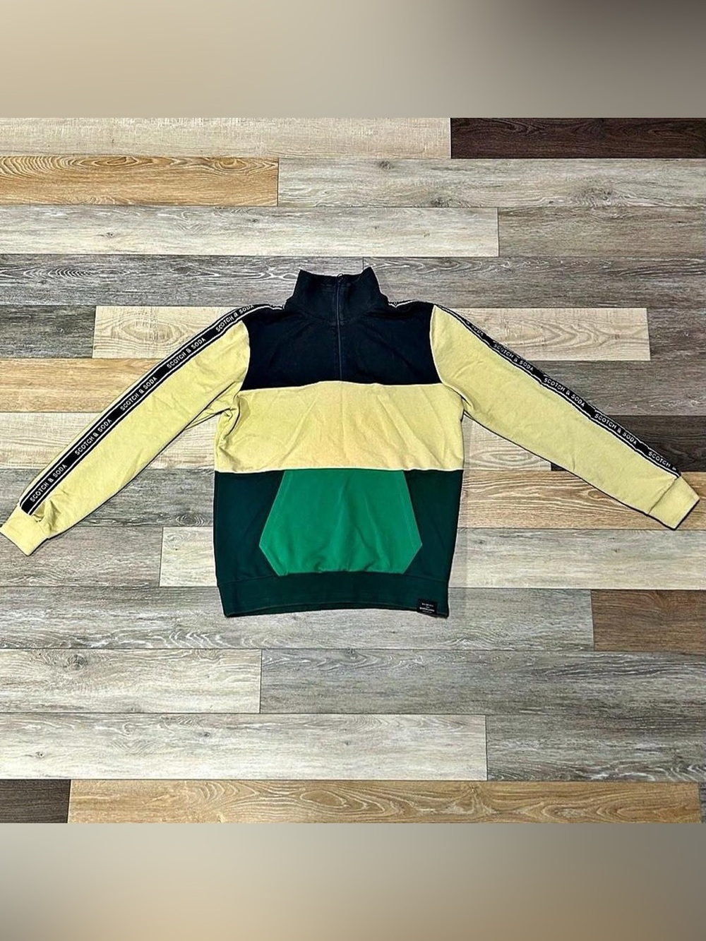Scotch & Soda Yellow, Green and Black Colorblock Half-Zip Sweater